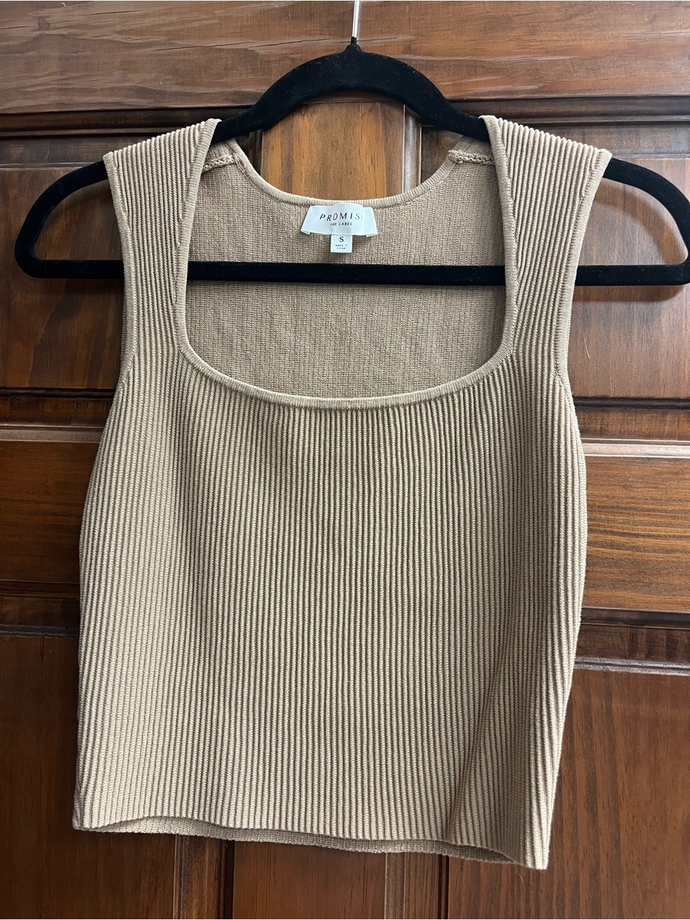 Promise Ribbed Scoop Neck Tank Top in Tan